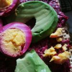 beet salad with pickled eggs and avocado